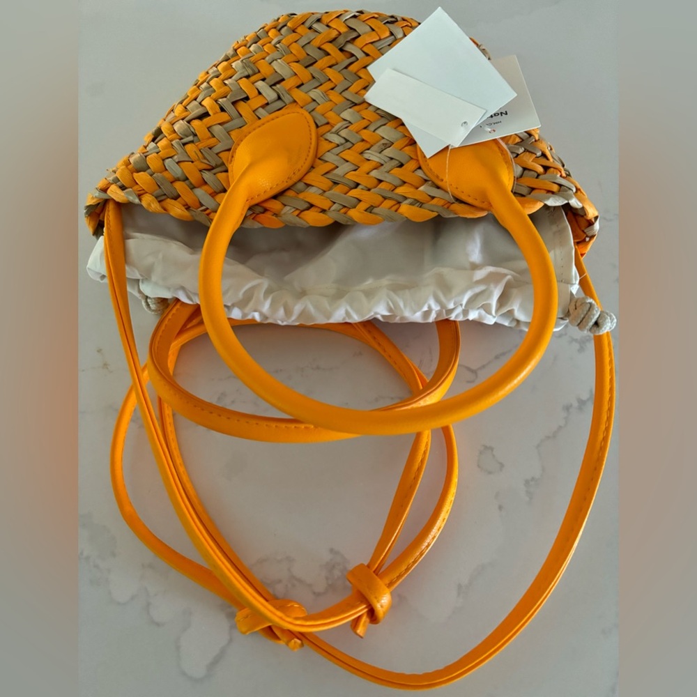 NWT, HM,  little crossbody, natural straw and orange vegan leather
